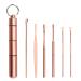 Ear Wax Removal kit Ear Pick Tools Stainless Steel 6-in-1 Ear Cleaner Reusable Ear Curette Ear Cleaning Set with Keychain Storage Box for Ear Clean (Rose Gold)