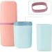 Ngosuet 4-Part Travel Toothbrush Set | Toothbrush Holder for Home & Trips | Stylish Blue Light Blue Pink & Gray - Buy Online on GoSupps.com