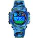 FANMIS Kids Sport Watches LED Electronic Digital Watch Multifunction 50M Waterproof 2 Time Stopwatch Colorful Backlight Wristwatch B Blue Camouflage