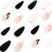 Pink French Stiletto Fake Nails - 24Pcs Swirl & Heart Pattern False Nails with Nail Glue - Almond Black White Tips for Women & Girls Nails Art - Buy Online on GoSupps.com
