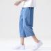 CEWIFO Men's 3/4 Casual Shorts | Elastic Waist Wide Leg Bermuda Pants - Lightweight Cotton Yoga & Beach Wear - A1-Blue XXL - Buy Online on GoSupps.com