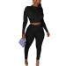 Kaximil Women's Workout Tracksuit 2 Piece Outfits Long Sleeve Crop Top High Waist Legging Pants Set X-Large Black