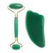 Jade Roller & Gua Sha Face Roller Rose Quartz Massager Facial Beauty Roller Skin Care Tools for Face Eyes Neck Reduce Wrinkle and Dark Circle (Green B)