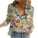 Women V Neck Button Down Blouse Mushroom Allover Printing Fashion Shirts Casual Long Sleeve Tops T-Shirt Multicolor Medium
