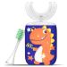 Kids Electric Toothbrushes Dinosaur U Shaped Rechargeable Ultrasonic Automatic Toothbrush for Toddler with Replacement Brush Heads 6 Cleaning Modes IPX7 Waterproof 360 Oral Care 45S Timer (Age 2-7) Orange