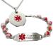 Custom Engraved Medical Alert Bracelet and Heart Necklace for Women - Stainless Steel - Colorful Glass Red: Wrist Size - 7.25in / 18.4cm Red