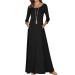 Jacansi Women's 3/4 Long Sleeve Maxi Dresses Casual Boat Neck Dress with Pockets 3XL Black