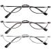 REAVEE 3-Pack Retro Designer Alloy Half Moon Reading Glasses Women Men Half Frame Spring Hinge Stylish Slim Reader with Pouch,Black,Grey and Silver,1.75 Black Grey Silver 1.75 x
