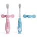 Dilovely Kids Toothbrushes 12 Months and Up Baby Brush with Suction Base Anti-Choking Toddler Dental Care Soft Micro Fine Bristles for Sensitive Gums 2 Count Blue & Pink