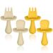 Vicloon Baby Fork and Spoon Set 4Pcs Infant Silicone Self Feeding Utensil Easy Grip Toddler Cutlery Kit Baby Weaning and Feeding Spoons for Infant Toddler Children First Led Training Weaning Beige-yellow