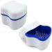 Dental dinner Third teeth Storage box 2 pieces of prosthesis Teeth Box made of plastic orthodontic cup with hanging filter basket double layer dentures box (white/blue)