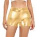 Javly Women's High Waisted Metallic Booty Shorts Rave Bottoms for Dancing Hot Pants Clubwear Gold Medium
