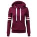 Bigfanshu Womens Hoodie Sweatshirts Ladies Hoodies Stripe Long Sleeve Blouse Hooded Pocket Pullover Tops Shirt Wine Red