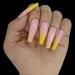 Sethexy long shiny ballerina false fingernails French coffin acrylic art nail tip 24st yellow nails with glue complete cover press false nails for women and girls