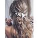 Vakkey wedding flower hair vine pearl headband bride bride leaf headdress bride hair jewelry for women girls bridesmaid (rose gold)