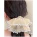Mytoptrendz Pearl Trim Shimmer Chiffon Organza Scrunchie Ponytail Holdes Elastic Scrunchie Hair Ties Elastic Bobble Dance Bun Decor for Women and Girls (Cream) - Buy Online on GoSupps.com