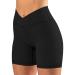 Womens Biker Yoga Shorts Crossover Summer 5" Inseam High Waisted Workout Athletic Running Short Pants Medium Black