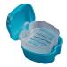 Denture Box with Strainer Portable False Teeth Storage Container Orthodontic Dental Retainer Box Denture Cleaning Kit for Travel Retainer Cleaning(Light Blue)