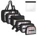 Aucuu 6 Pcs Clear Toiletry Bag Transparent Travel Wash Bag Waterproof Clear Plastic Cosmetic Makeup Bags for Women and Girls (Black)