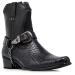 Alberto Fellini Men's Crocodile Prints Western Cowboy Boots with Side Zipper, Belt Buckle and Metal Chain 10.5 Black