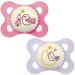 MAM Original Pure Night Soother 2-6 Months (Set of 2) Sustainable and Bio-Renewable Baby Soother SkinSoft Silicone Teat Glow in the Dark Soother Pink/Purple (Designs May Vary)