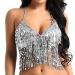 Nicute Women's Sequin Crop Top Glitter Halter Tank Top Dance Tube Top Bra Festival Outfits for Women and Girls Silver