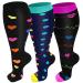 Refeel Plus Size Compression Socks Wide Calf For Women & Men 20-30 mmhg - Large Size Knee High Support Stockings For Medical 01- Black/Purple/Navy XX-Large