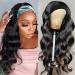 Fugady Glueless Headband Wig Headband Wig Body Wave None Lace Front Wig Natural Color Synthetic Long Wavy Dark Brown Headband Wigs for Black Women Natural Looking