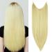 Beach Blonde Halo Hair Extensions Secret Wire Headband Straight Long Synthetic Hairpieces 22 Inch 4.4Oz for Women Heat Friendly Fiber No Clip OMGEAT 22Inch&Straight Bleach Blonde #2