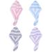 Microfiber hair towel striped quick-drying hair turban towel absorbent with button for women (gray blue pink and violet) 4 pieces
