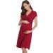 Irdcomps Women's Wine Red Maternity Nursing Nightdress - Soft V Neck Pajama Dress for Pregnant Moms | Breathable & Comfortable Loungewear - Buy Online on GoSupps.com