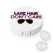 Lake Hair Don't Care Round Case For Contact Lens Kit Storage Box with Mirror Printed
