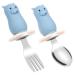 Vicloon Baby Fork and Spoon Set 2PCS Cutlery Set for Children Silicone Stainless Steel Baby Short Handle Training Tableware Ergonomically Designed to Promote Self-Feeding in The Right Way(Hippo)