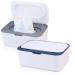 2 Pack Baby Wipes Dispenser Wipe Holder with Lids Refillable Wipe Container Case for Bathroom Travel Wipe Holder Keeps Wipes Fresh (Grey and Blue)
