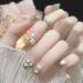 24Pcs/Set Press On Nails Small fresh green spring flower cloud short False Nails Acrylic Fake Nails Full Cover Nails Tips Artificial Finger Manicure Press on nails for Women and Girls