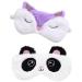 2 Pcs Cute Sleep Mask Soft Fluffy Plush Blindfold Funny Novelty Animal Sleep Mask Eyeshade for Kids Girls and Adult Night Nap Travel Meditation (Purple Fox &Panda)