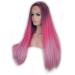 SHIYID Long Straight Wig Pink Red Dark Roots Synthetic Lace Front Wig Tones Wigs for Women Natural Hairline