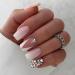 French Tip Press on Nails - Short Square Press On Nails with Nail Tips Pink white gradient silver glitter Rhinestones false nails press on nails Acrylic False Nails Cute Artificial Nails