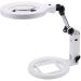 Illuminated Magnifying Glass Desktop Foldable with Led Light Dimmable 2.5X / 1.5X (Primary Mirror) 5X (Supported Mirror) Hd Engraving for Reading Crafts Repair Magnifier White-1.5Xand5X lofty ambition