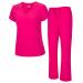 M&M SCRUBS Women's Breathable Cool Stretch Fabric Scrub Top and cargo Pant Set Hot Pink Medium