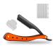 Manual shaving razors redwood handle shaver men's shaving razor Professional barber Hair cut razor .Salon eyebrow trimming knife Straight Razor with 10 pieces finer plume-cut blades platinum coated edge. (black)