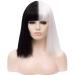 Atayou 12 inch women Grade short black white cosplay halloween wig half black and half white wig half black and half white 12 inches