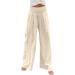 JEGULV Linen Pants for Women - High Waist Wide Leg Palazzo Lounge Pants - Khaki - Small - Buy Online on GoSupps.com