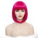 SHINYSHOW Short Bob Wig with Bangs 12 Inch Straight Bob Wig Hot Pink Synthetic Hair Cosplay Daily Party Wig for Women