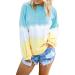 Bigfanshu Women's Print Harajuku Sweatshirts Pullover Cewneck Warm Tops Sweatshirt Tie Dyeing Gradient Hoodie Jumper Sky Blue