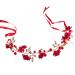 Amosfun Elegant Flower Wedding Bridal Headband Twisted Bead Crystal Handmade Ribbon Headdress for Bride Bridesmaid (Red)