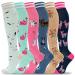 fenglaoda Compression Socks for Women Circulation 20-30mmHg Crazy, Cute, Socks Support for Nurse, Pregnant, Running, Medical D-6pairs-seagull/Flamingo/Cat/Dog/Monkey/Llama Large-X-Large
