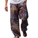 Men's Linen Pants Casual Long Pants - Loose Lightweight Drawstring Yoga Beach Trousers Summer Print Trousers A-01-2-wine Large