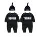 culbutomind Baby Twins Bodysuits Double Trouble Newborn Unisex Baby Romper Cute Outfit With Hat Black BT 0-3 Months