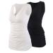MANCI Women's Nursing Maternity Top Cotton V Neck Ruched Waist Maternity Pajama Tops S White+black